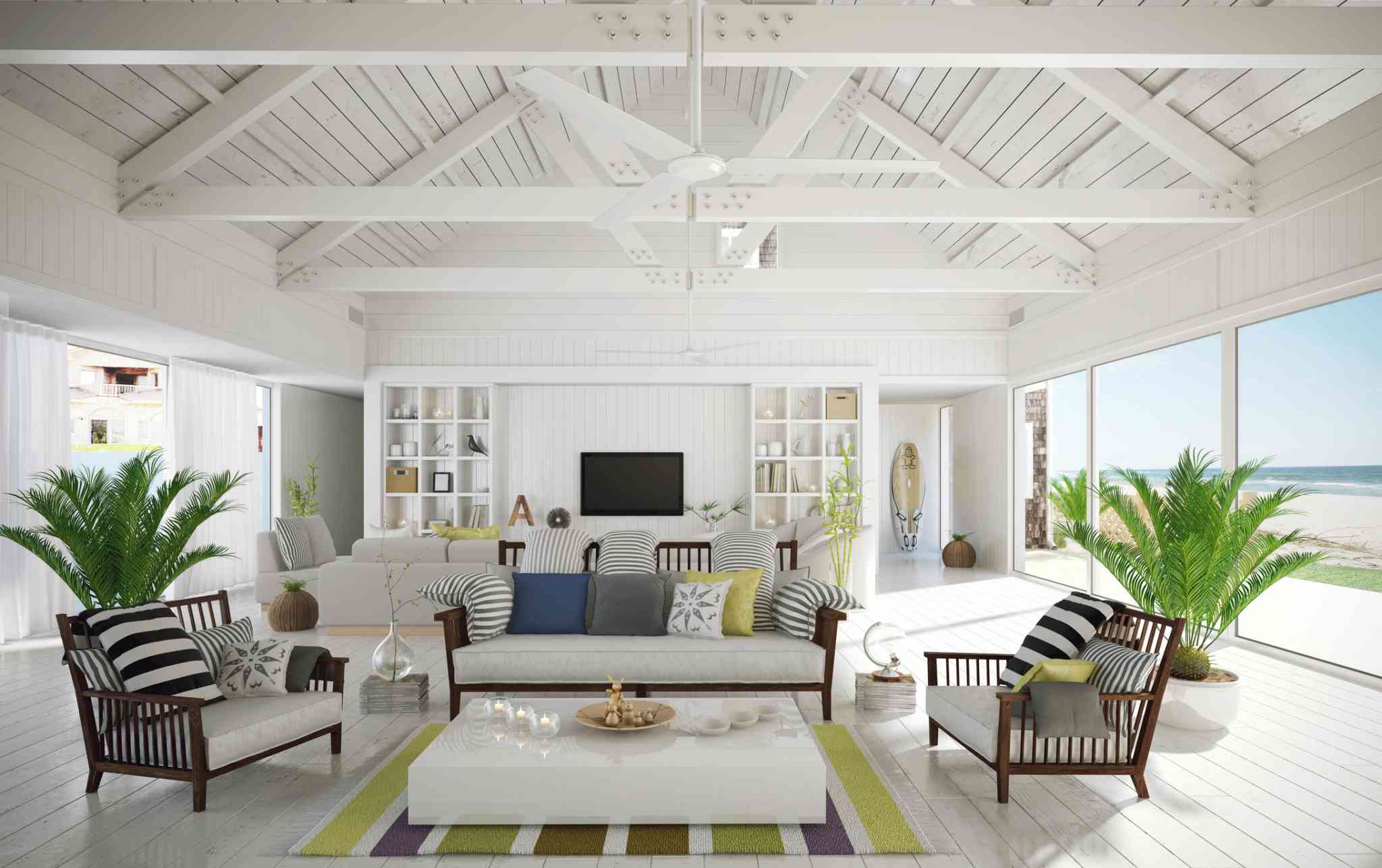 A color scheme is going to be the biggest factor in keeping your apartment feeling like a beach. Use lots of crisp whites and light tan colors to recreate that sandy shore experience.